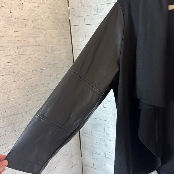 Rafaella open waterfall front cardigan jacket black foe leather sleeves plus siz - Picture 3 of 10